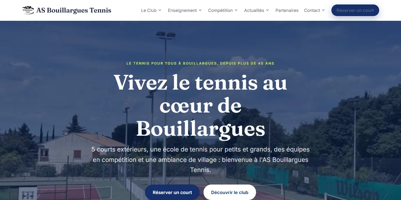 Exemple de site réalisé pour l'AS Bouillargues Tennis, affiché sur ordinateur